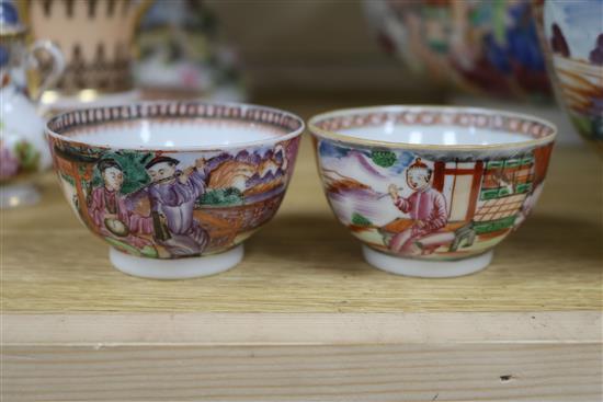 Three Chinese famille rose bowls, a Limoges teaset, a Paris porcelain cup and saucer etc